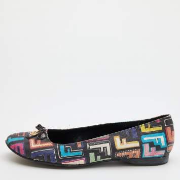 Pre Owned Fendi Multicolor Zucca Spalmati Coated Canvas Bow Ballet Flats Size 40