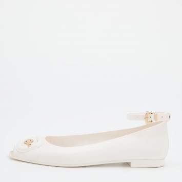 Pre Owned Fendi White Jelly Peep Toe Ankle Strap Ballet Flats Size 37