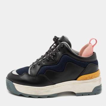 Pre Owned Fendi Multicolor Leather and Mesh T-Rex Low Top Sneakers Size 36