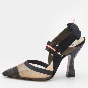 Pre Owned Fendi Multicolor Mesh And Leather Colibri Slingback Sandals Size 40