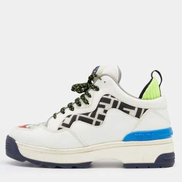 Pre Owned Fendi Multicolor Leather And Mesh FF Chunky Lace Up Sneakers Size 39