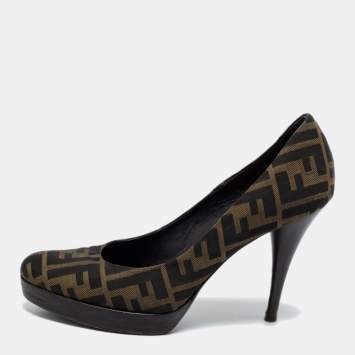 Pre Owned Fendi Brown/Beige Zucca Canvas Platform Pumps Size 38