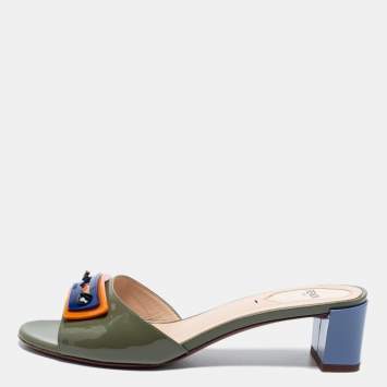 Pre Owned Fendi Multicolor Patent Leather Open Toe Slide Sandals Size 37.5