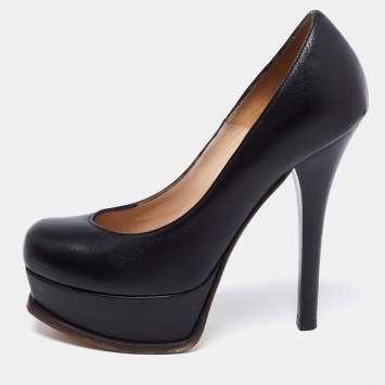 Pre Owned Fendi Black Leather Fendista Platform Pumps Size 36