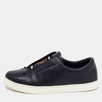 Pre Owned Fendi Black Leather Knitted Logo Rockoclick Slip-On Sneakers Size 38