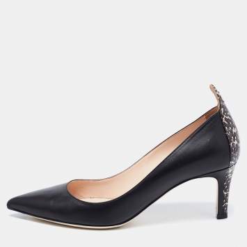 Pre Owned  Fendi Black Leather And Python Embossed Leather Pointed Toe Pumps Size 39