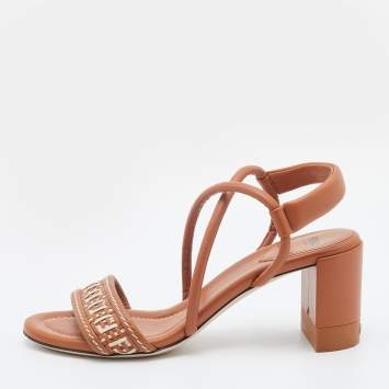 Pre Owned Fendi Brown/Cream Leather Ankle Strap Sandals Size 38