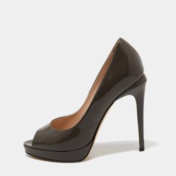Pre Owned Fendi Grey Patent Leather Peep Toe Pumps Size 37