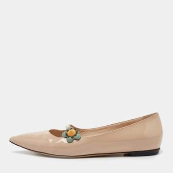 مملوكة مسبقًا Fendi Beige Patent Leather Flowerland Ballet Flats Size 39