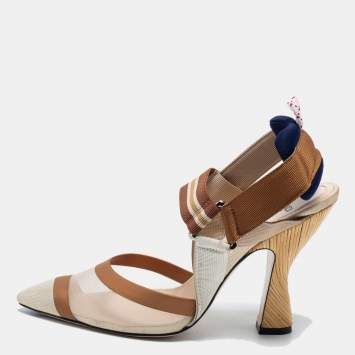 Pre Owned Fendi Multicolor Mesh and Fabric Colibrì Slingback Pumps Size 38
