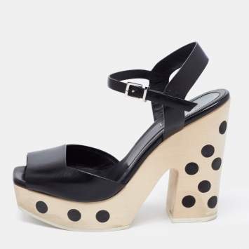 Pre Owned Fendi Black Leather Platform Ankle Strap Sandals Size 39
