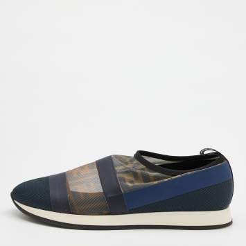 Pre Owned Fendi Multicolor Stretch Mesh/Rubber and Nylon Runaway Slip-On Sneakers Size 39