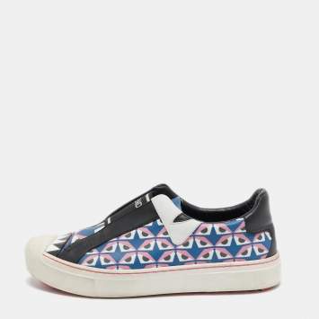 Pre Owned Fendi Multicolor Bug Eye Print Leather Slip On Sneakers Size 38