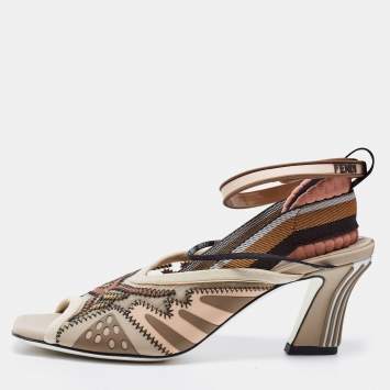 Pre Owned Fendi Multicolor Neoprene and Mesh Freedom FF Patchwork Ankle Strap Sandals Size 36
