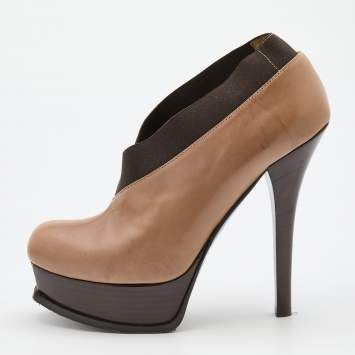 Pre Owned Fendi Brown Leather and Elastic Fendista Criss Cross Platform Booties Size 39