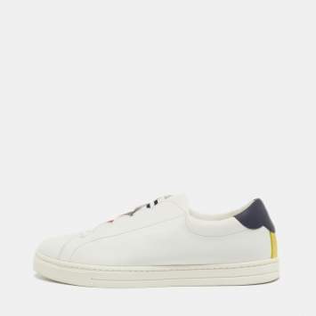Pre Owned Fendi White Leather Knitted Logo Rockoclick Low Top Sneakers Size 36