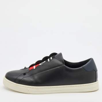 Pre Owned Fendi Black Leather Rockoko Scallop Slip On Sneakers Size 38