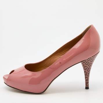 Pre Owned Fendi Pink Patent Leather Peep Toe Pumps Size 37.5