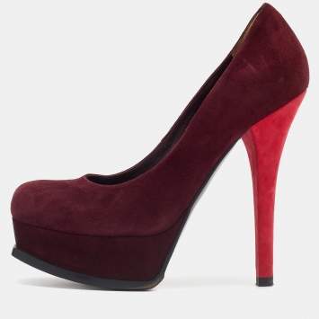 Pre Owned Fendi Burgundy Suede Fendista Platform Pumps Size 38