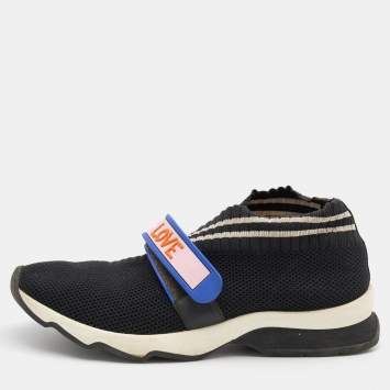 Pre Owned Fendi Black Knit Fabric Rockoko Sneakers Size 37