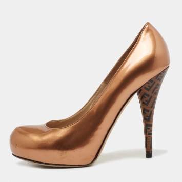 Pre Owned Fendi Metallic Brown Platform FF Superstar Pumps Size 38