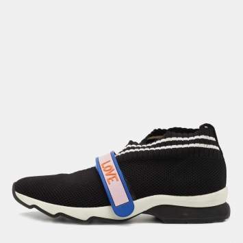 Pre Owned Fendi Black Knit Fabric Rockoko Slip On Sneakers Size 39
