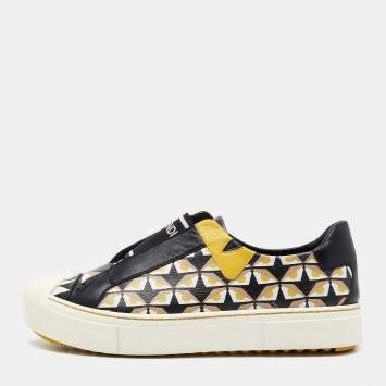 Pre Owned Fendi Tricolor Monster Eye Print Leather Slip On Sneakers Size 37
