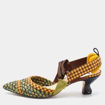 Pre Owned Fendi Multicolor Fabric Colibri Pointed Toe Slingback Pumps Size 41
