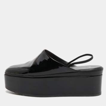 Pre Owned Fendi Black Patent Leather Platform Slingback Mules Size 41