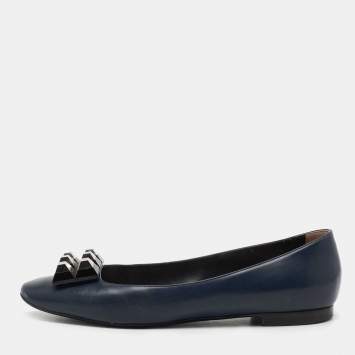 Pre Owned Fendi  Navy Blue Leather Studded Ballet Flats Size 41