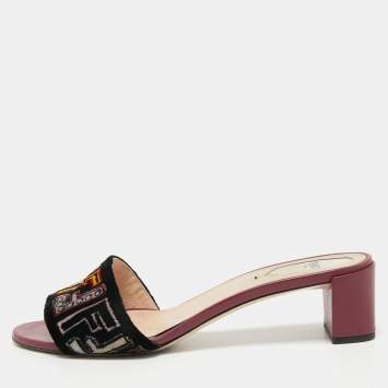 Pre Owned Fendi Multicolor Zucca Velvet Slide Sandals Size 39
