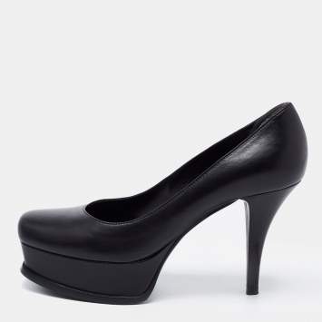 Pre Owned Fendi Black Leather Fendista Platform Pumps Size 37