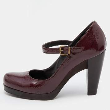 Pre Owned Fendi Burgundy Patent Leather Mary Jane Pumps Size 36