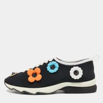 Pre Owned Fendi Black Fabric Flowerland Slip On Sneakers Size 39