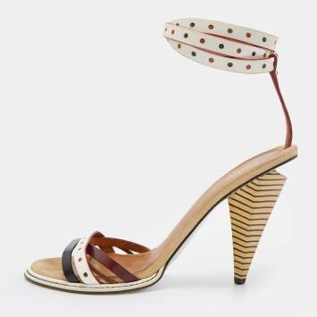 Pre Owned Fendi Multicolor Perforated Leather Ankle Strap Sandals Size 38
