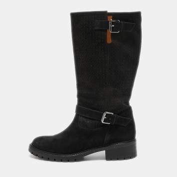 Pre Owned Fendi Black Suede Calf Length Boots  Size 40.5