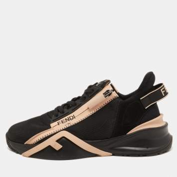 مملوكة مسبقًا Fendi Black/Pink Suede and Nylon Flow Sneakers Size 39