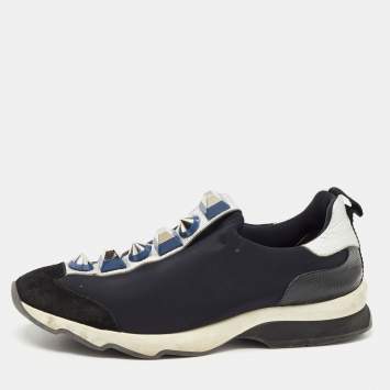 Pre Owned Fendi Black Neoprene and Leather Studded Slip On Sneakers Size 40