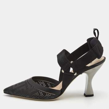 Pre Owned Fendi Black Perforated Leather and Fabric Colibri Pumps Size 40
