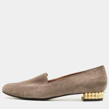 Pre Owned Fendi Brown Suede Studded Heel Smoking Slippers Size 40