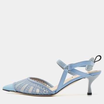 Pre Owned Fendi Blue Tulle And Satin Colibri Lite Slingback Pumps Size 36