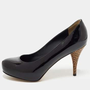 Pre Owned Fendi Black Patent Leather FF Superstar Pumps Size 37