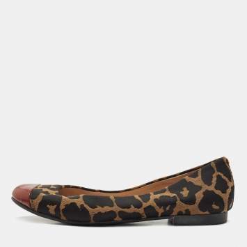 Pre Owned Fendi Tricolor Leopard Print Canvas and Patent Leather Cap Toe Ballet Flats Size 38.5