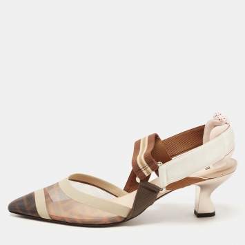 Pre Owned Fendi Multicolor Mesh and Leather Colibri Slingback Pumps Size 40
