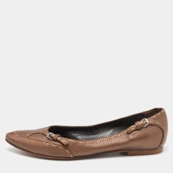 مملوكة مسبقًا Fendi Brown Selleria Leather Buckle Ballet Flats Size 39