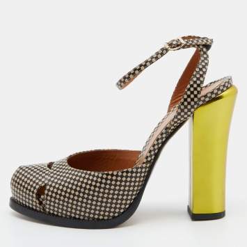 Pre Owned Fendi Two Tone Checkered Leather Ankle Strap Pumps Size 40