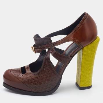 Pre Owned Fendi Brown Laser Cut Leather Chameleon Pumps Size 41