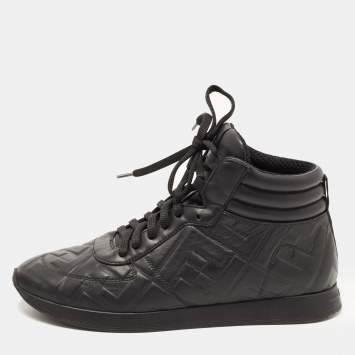 مملوكة مسبقًا Fendi Black Leather FF High Top Sneakers Size 38