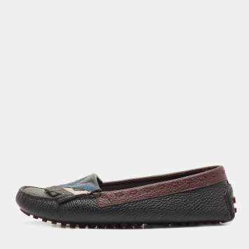 Pre Owned Fendi Black/Burgundy Leather Monster Eye Loafers Size 40