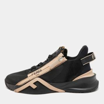 Pre Owned Fendi Black/Peach Suede and Nylon Flow Low Top Sneakers Size 39
